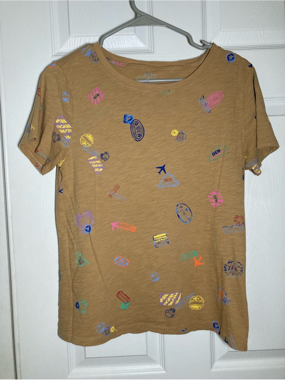 Tan Travel Patch Graphic Tee Sz M